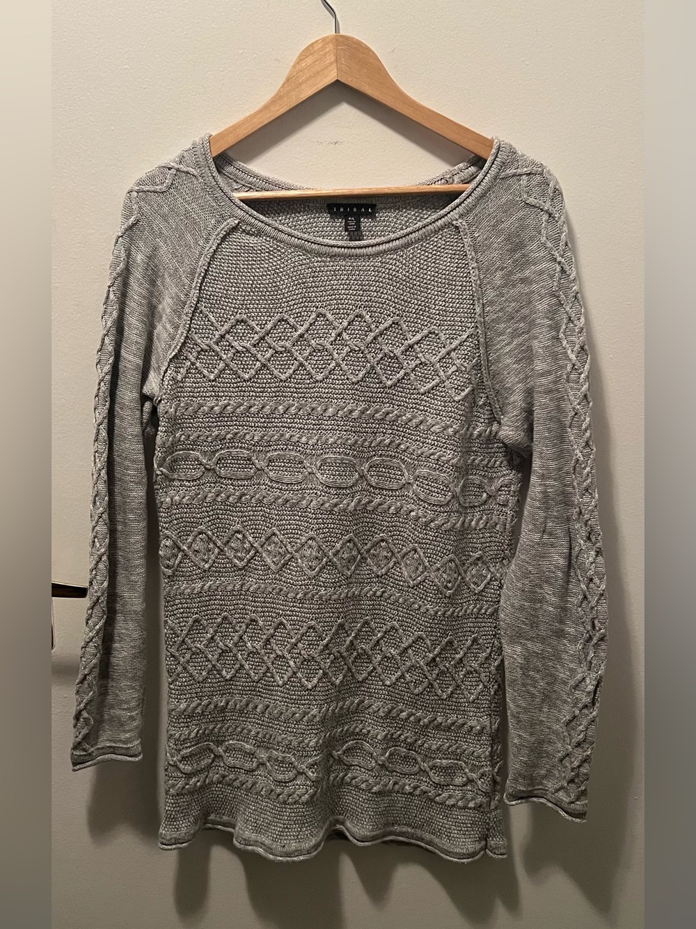 ✨ Tribal Gray Mixed Cable Sampler Knit Sweater L